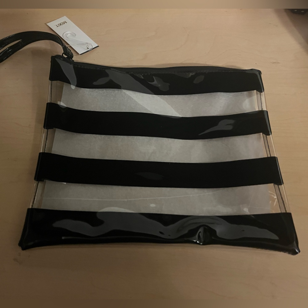 JCPenney Mixit color block jute pouch Black clear Striped Clutch - Picture 3 of 4